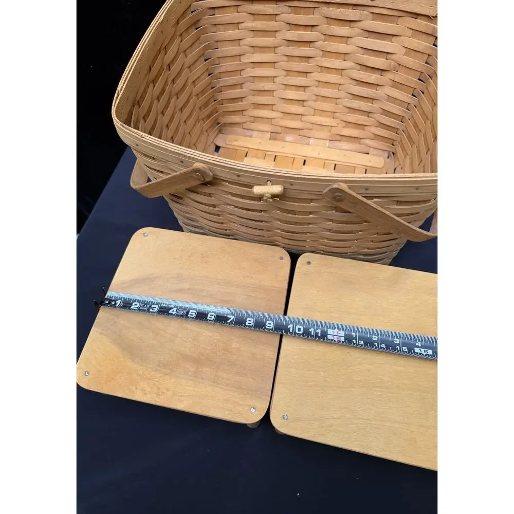 Longaberger 1997 Large Picnic Basket 10324 W/ 2 Risers Swing Handles
